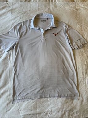 Columbia Men’s Light Gray Polo with Burnt Orange Longhorn Logo